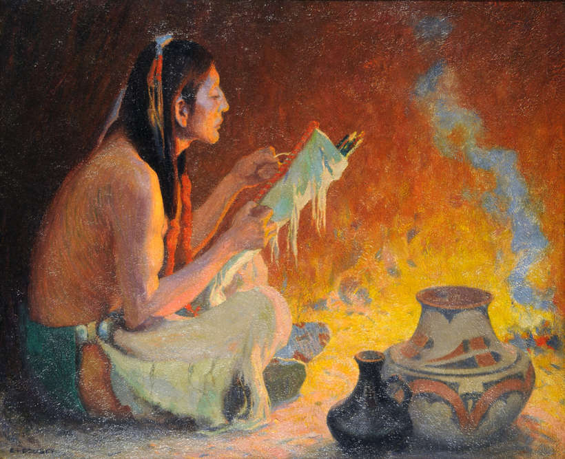 “The Quiver Maker”, 1918, oil on canvas, 24 x 29 inches, Panhandle Plains Historical Museum, Canyon, Texas, Johnie Griffin Collection, 1501/62.