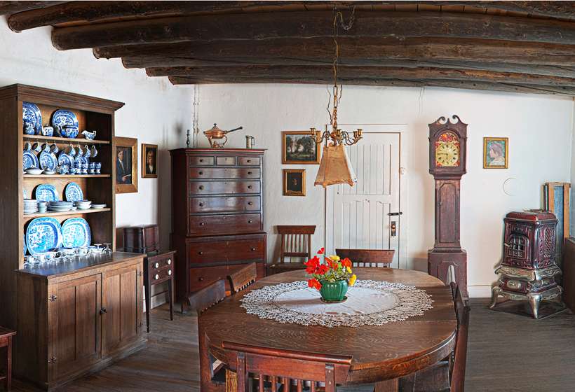 Couse dining room with Willow Ware china.