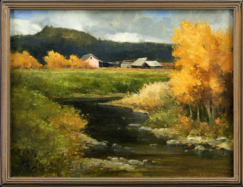 Peggy Immel | Up on the High Road | oil on linen panel | 12 x 16 | view near Vadito, NM | Starting Bid $1000, Buy it Now Price $1400
