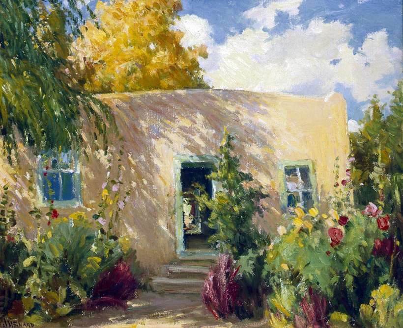 J.H. Sharp "Taos Backyard, New Mexico", oil on canvas, 14 1/8 x 17 1/8 inches, collection of Betty Soltesz