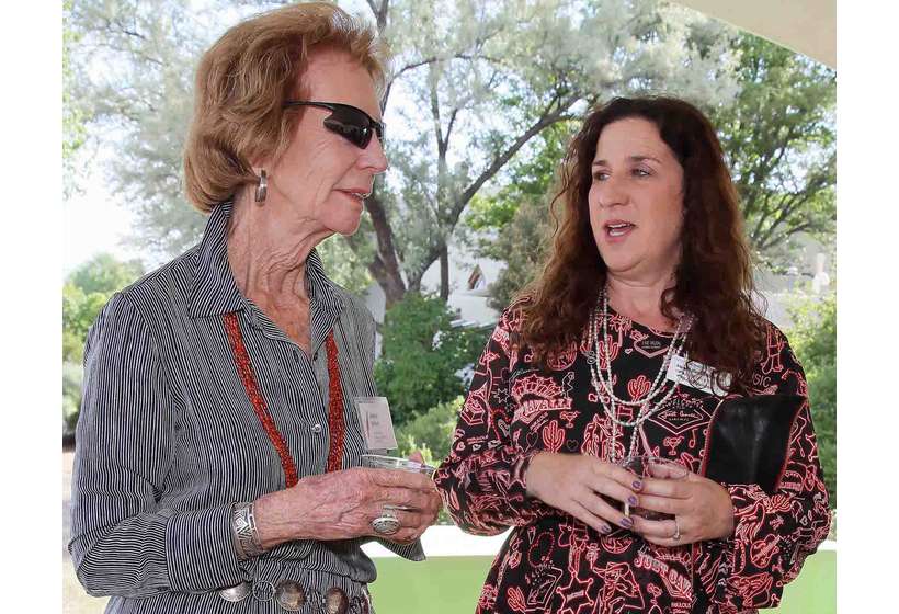 Couse-Sharp Founders Society member Adele Ward, left, enjoys the reception celebrating the 2017 opening of the restored 1915 Sharp Studio with former Board Member Abigail Hornik-Minckler.