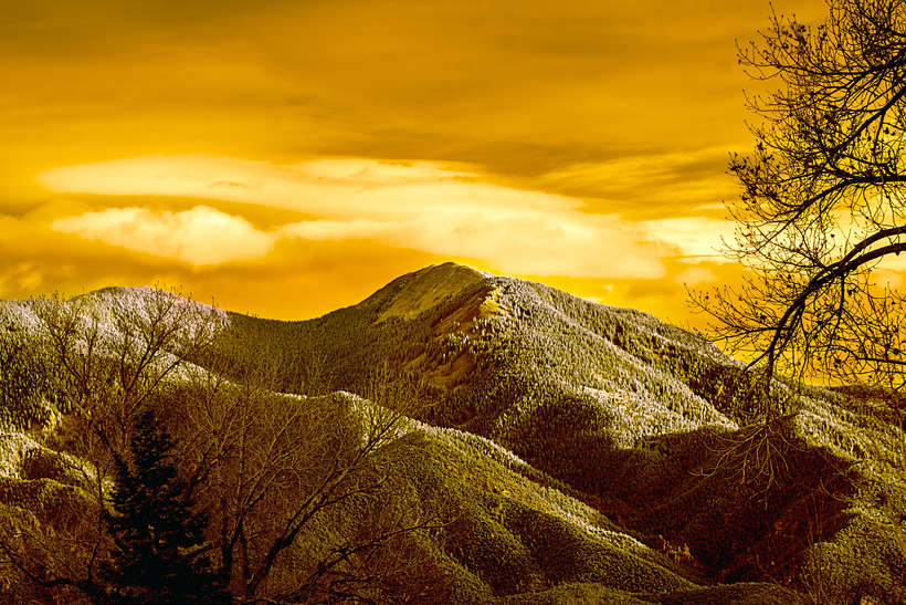 Gak Stonn | Taos Mountain Sunrise | infrared photography printed on archival canvas | 30 x 20 | 100% donation by artist | Starting Bid $700, Buy it Now Price $1200