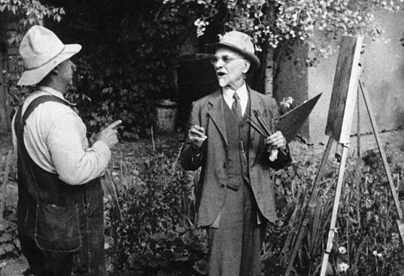 Alois Leibert with Sharp in his garden.