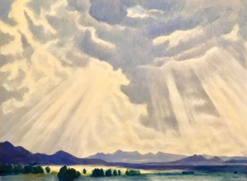 No. 11 | Gene Kloss, 1903-1996 | Untitled, ca. 1940 | watercolor | 25x18.5 | donated by Virginia Couse Leavitt | est. $10000 | Walking rain in Taos Valley