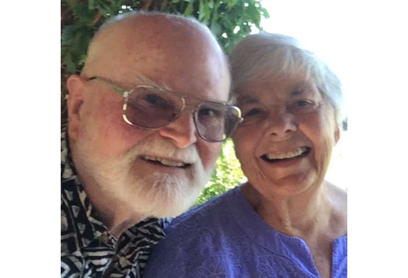 Ernest and Virginia Couse Leavitt taken July 2014 on the portal at the Couse-Sharp Historic Site.